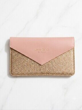 Jimmy Choo Blush Pink & Gold Glitter Envelope Pouch